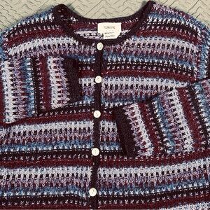 Talbots Petite Medium Hand Knit Cardigan Sweater Cotton Wool EUC